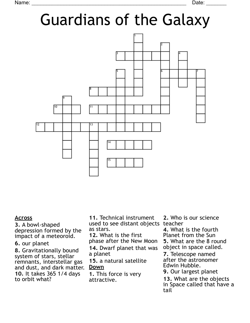Guardians Of The Galaxy Crossword WordMint
