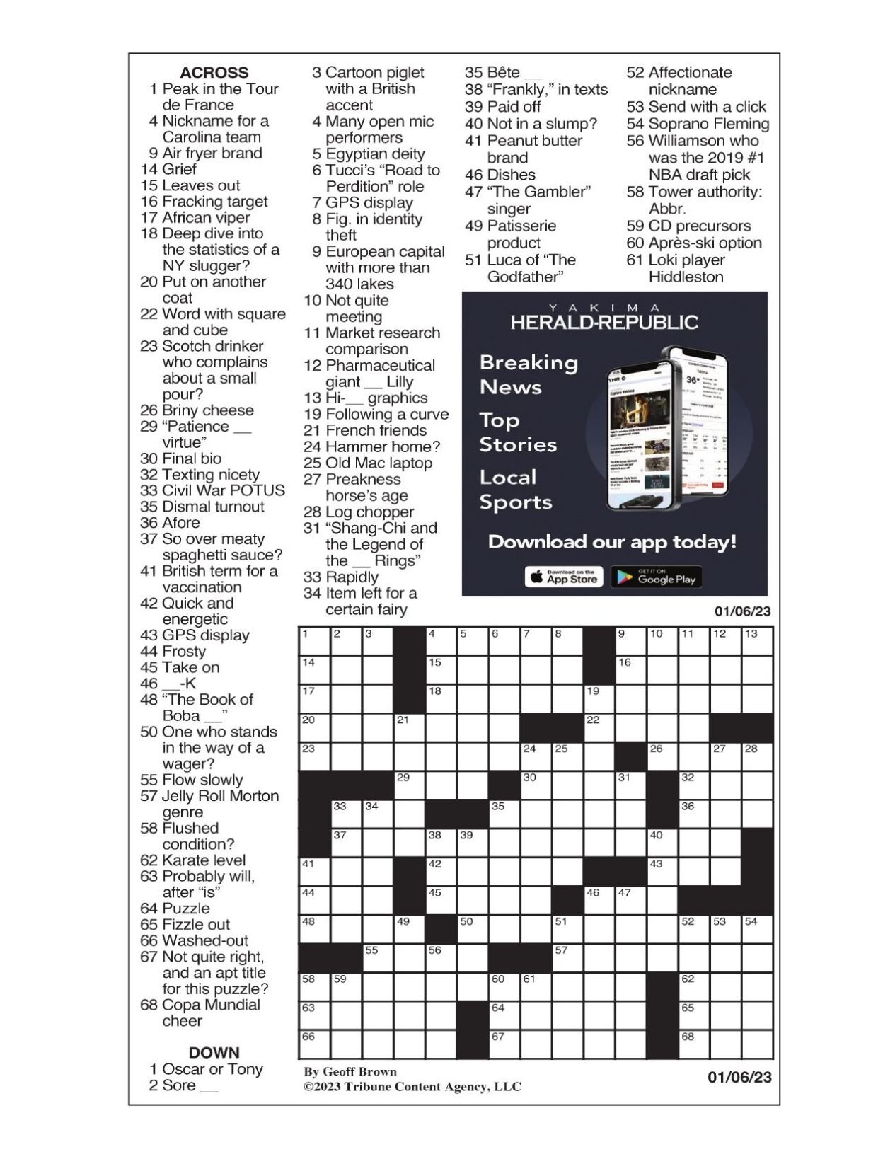 LA Times Crossword Jan 6 2023 Crosswords Yakimaherald