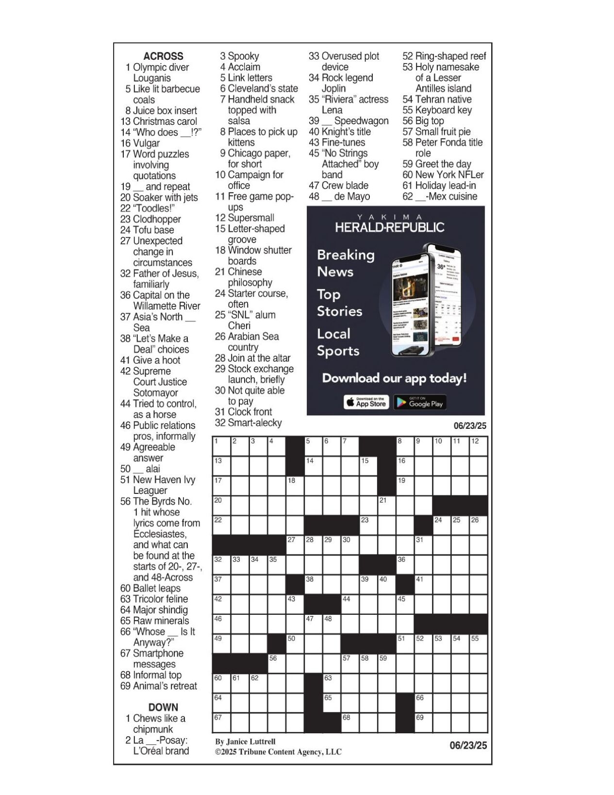 LA Times Crossword June 23 2025 Crosswords Yakimaherald