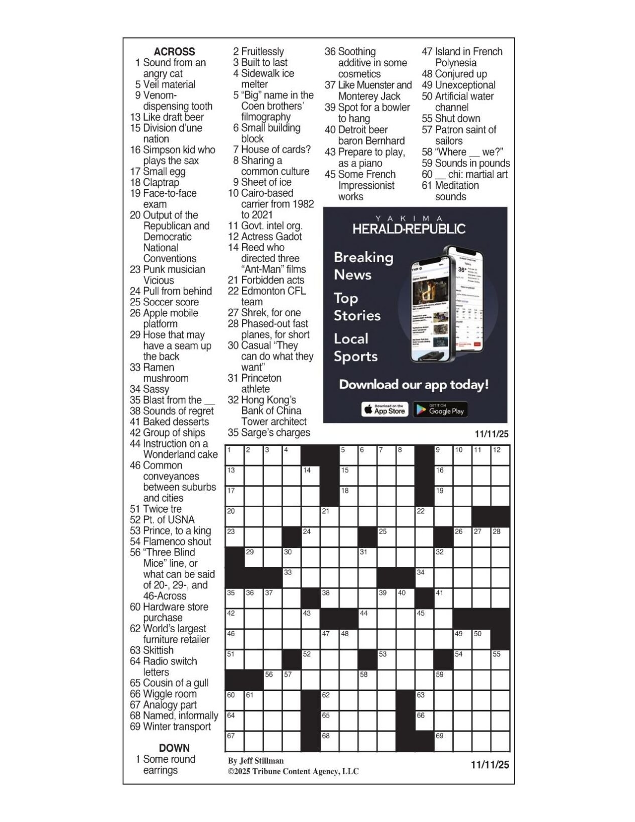 LA Times Crossword Nov 11 2025 Crosswords Yakimaherald