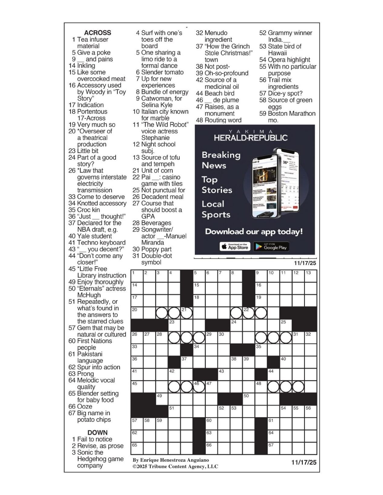 LA Times Crossword Nov 17 2025 Crosswords Yakimaherald
