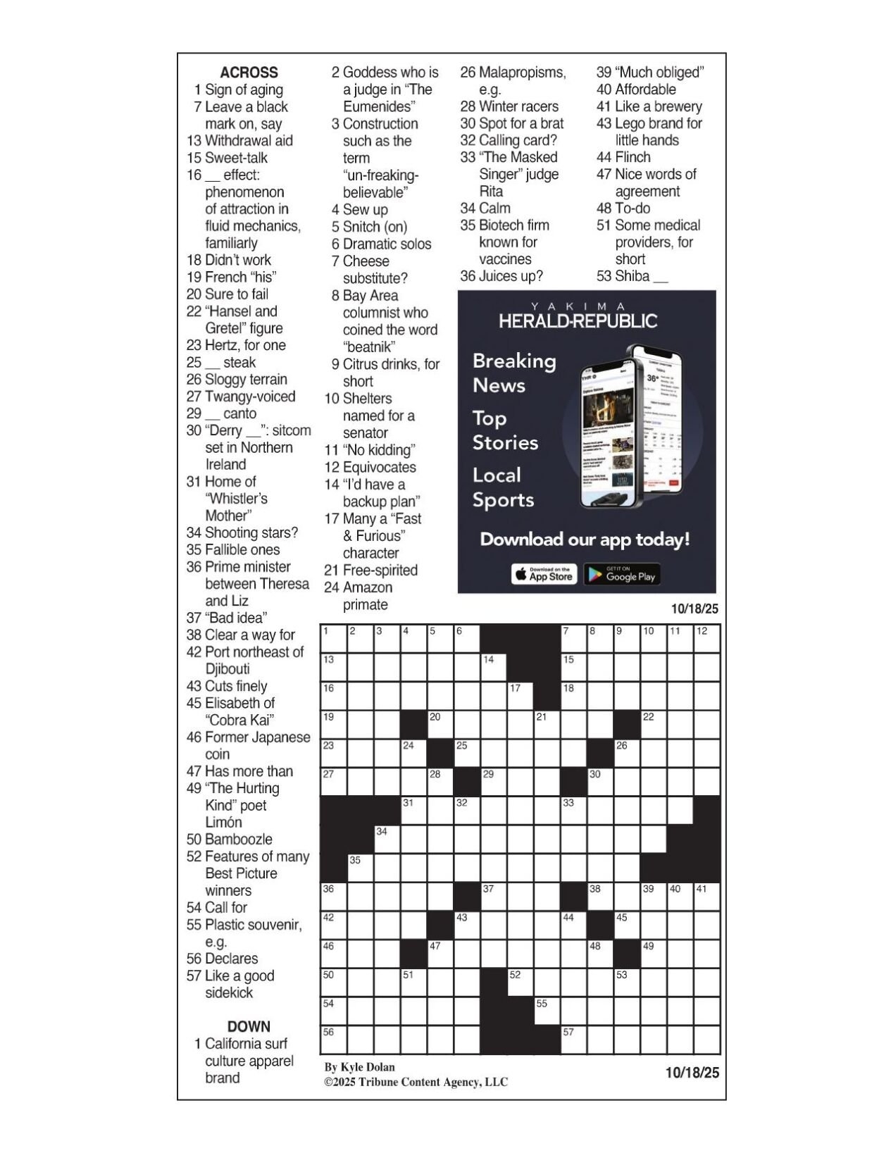 LA Times Crossword Oct 18 2025 Crosswords Yakimaherald