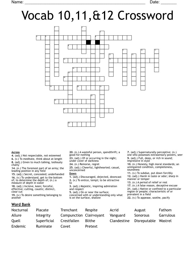 Level E Unit 10 Crossword WordMint