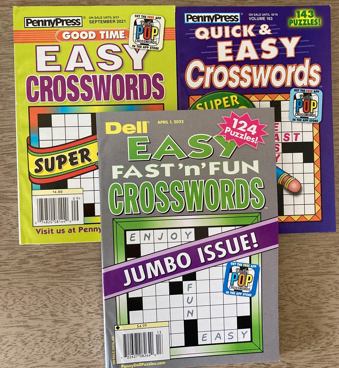 Lot Of 3 Dell Penny Press ALL EASY Crossword Puzzle Books Express 