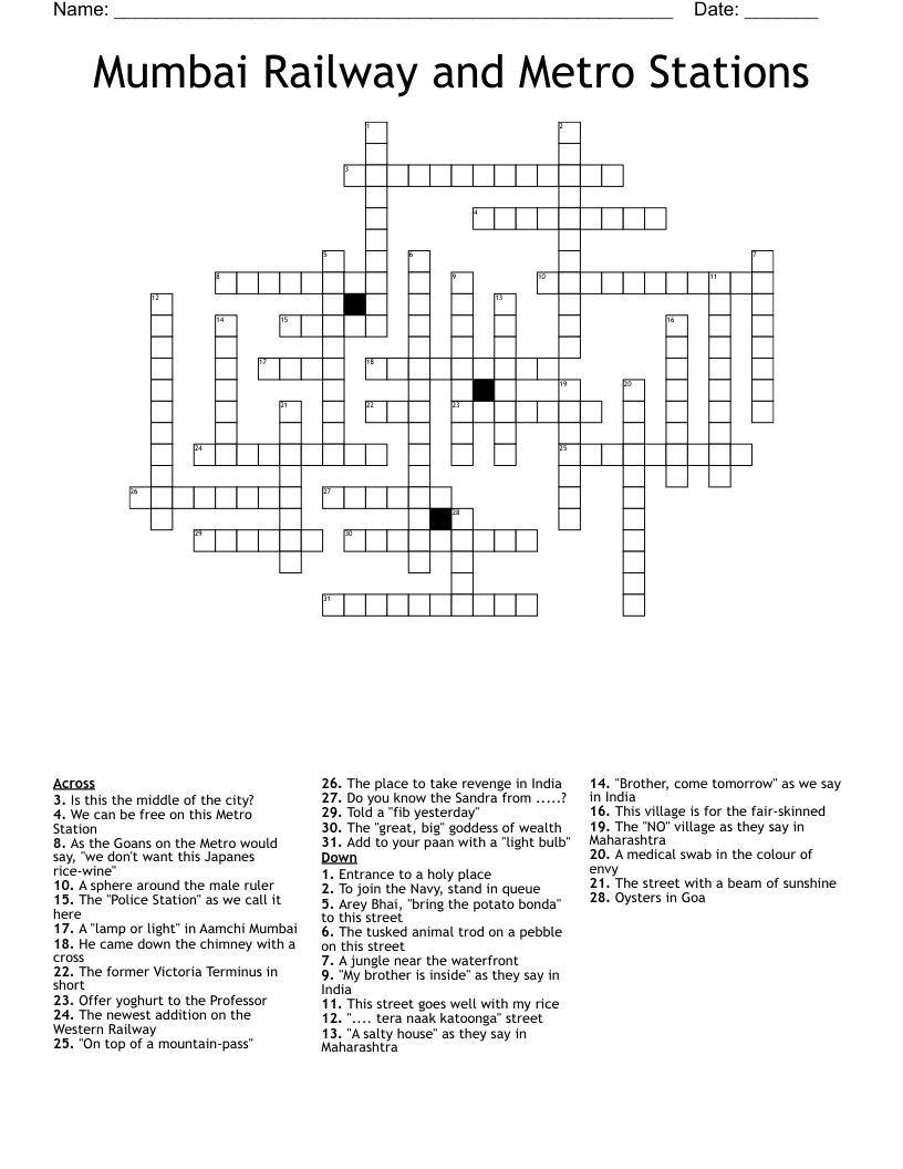 Mumbai Railway And Metro Stations Crossword WordMint