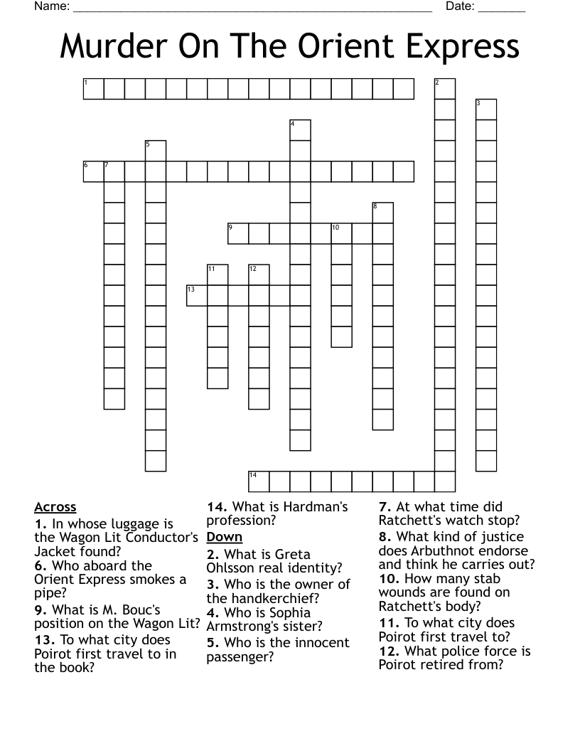 Murder On The Orient Express Crossword WordMint
