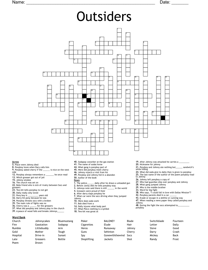 Outsiders Crossword WordMint