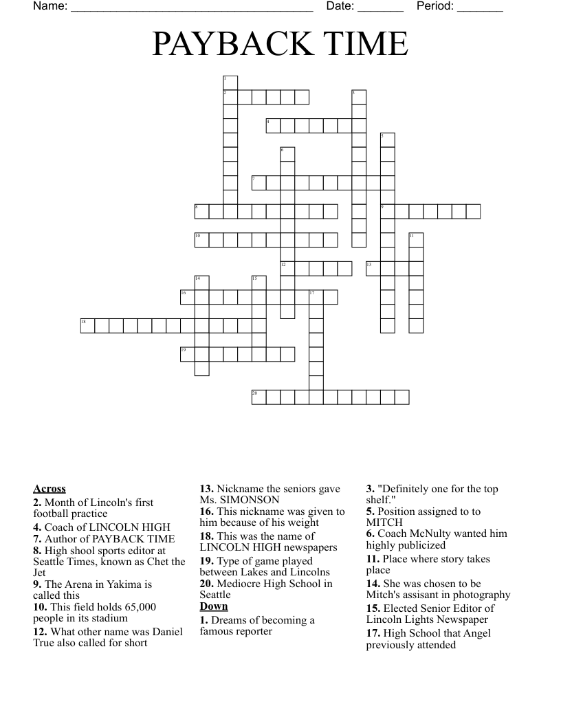 PAYBACK TIME Crossword WordMint