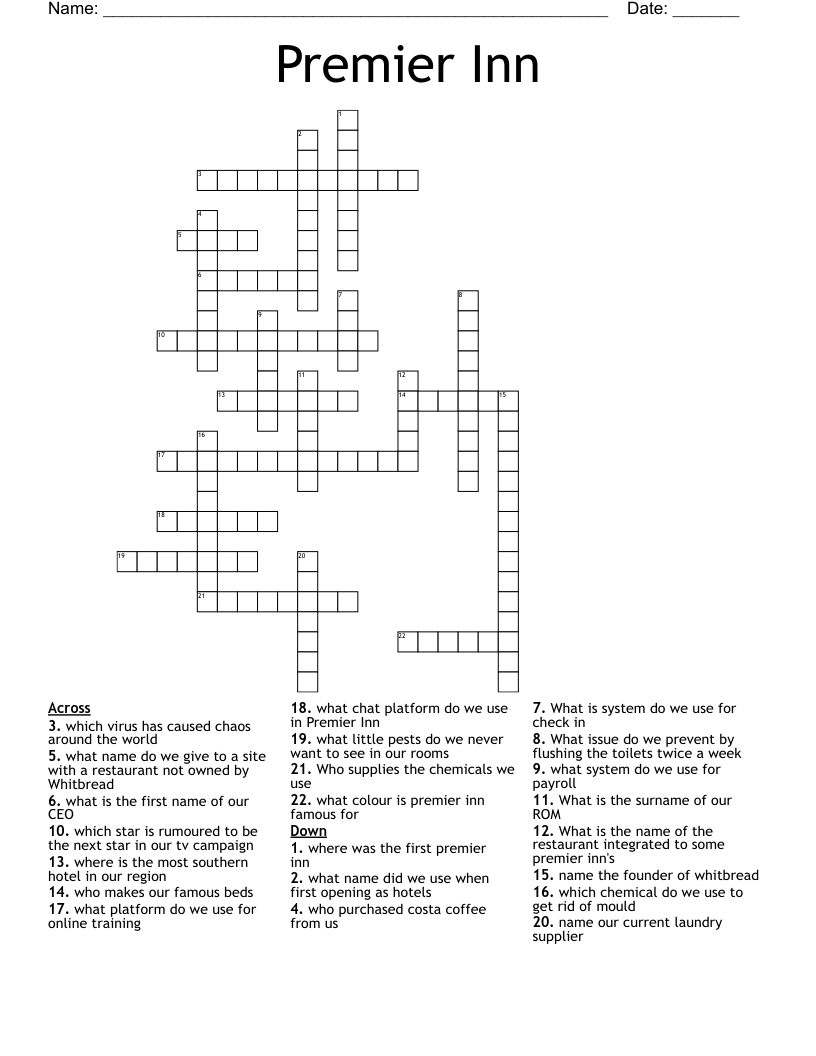 Premier Inn Crossword WordMint