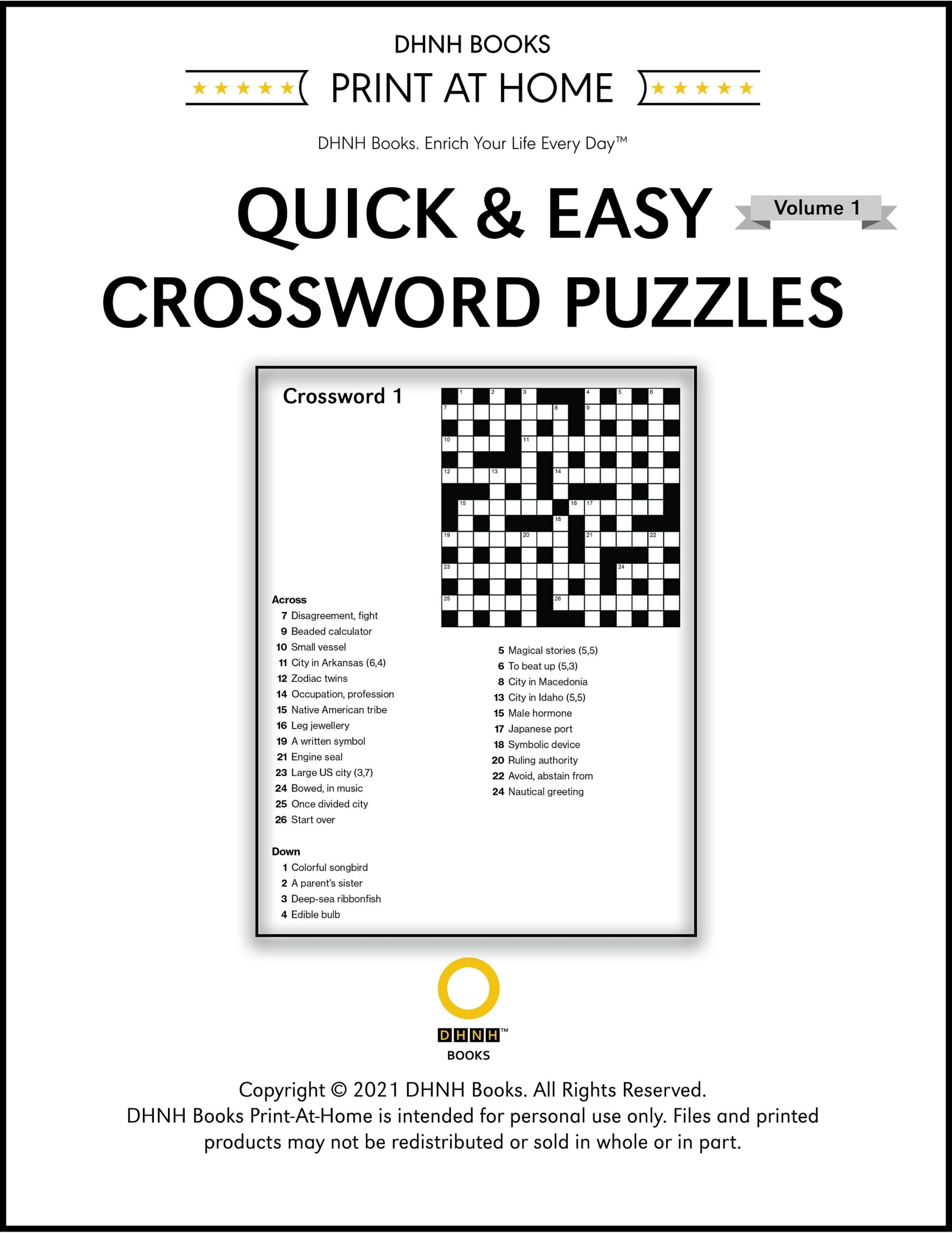 Print at home Quick And Easy Crossword Puzzles Vol 1 Digital Download Etsy