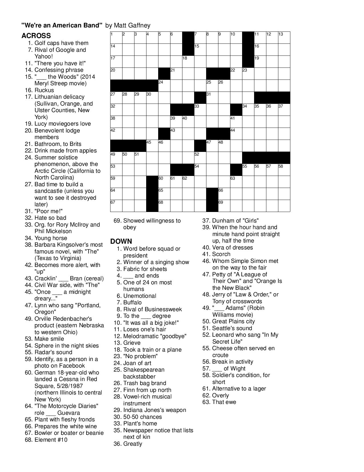 Printable Sunday Crosswords News Hub