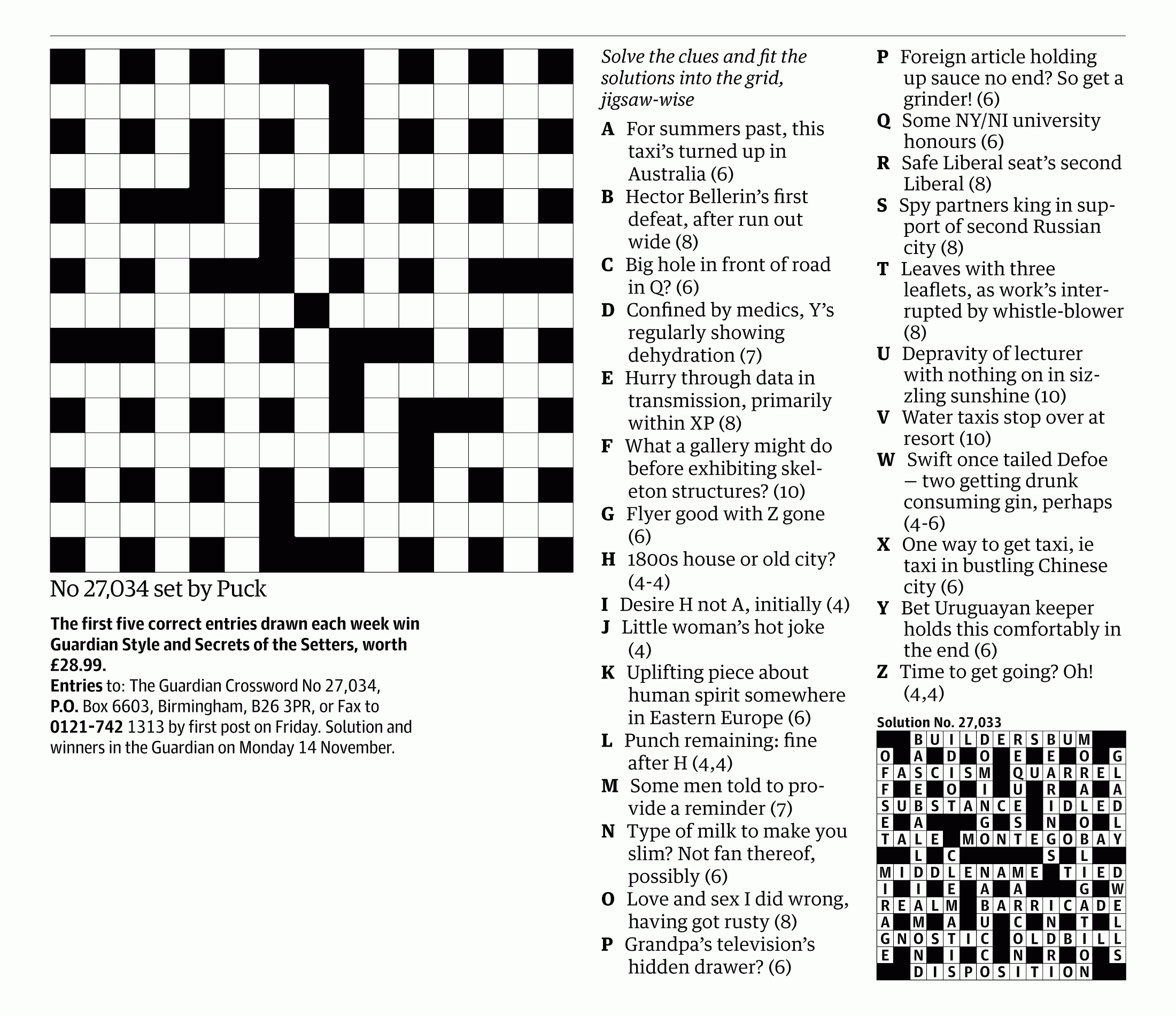 Prize Crossword No 27 034 Crosswords The Guardian