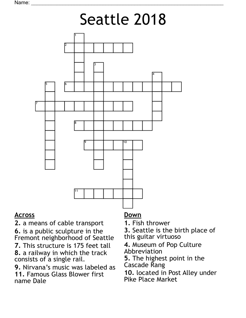 Seattle 2018 Crossword WordMint