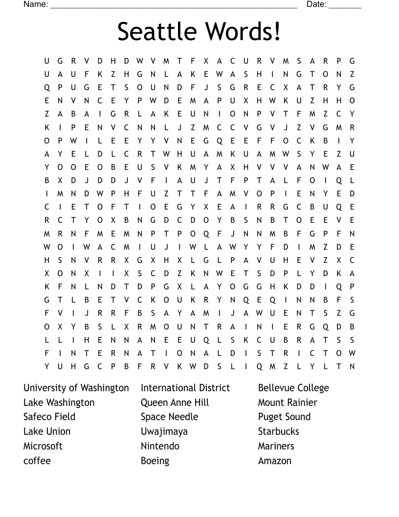Seattle Words Word Search WordMint