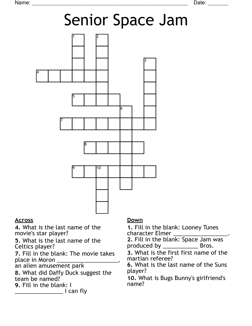 Senior Space Jam Crossword WordMint