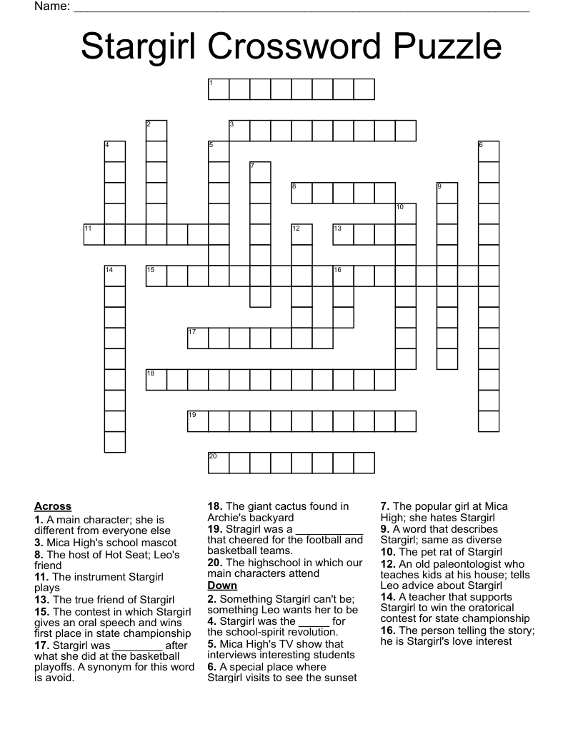 Stargirl Crossword Puzzle WordMint