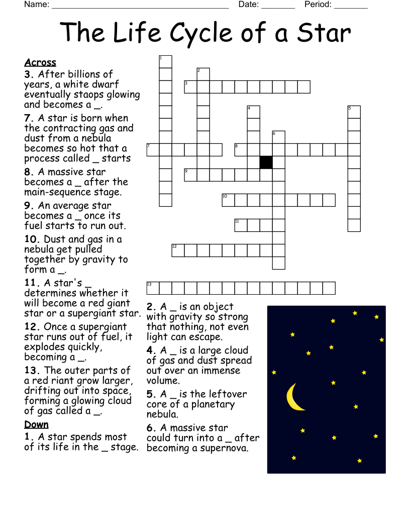 The Life Cycle Of A Star Crossword WordMint