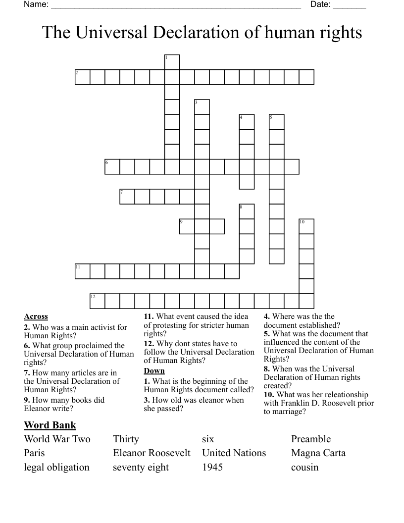 The Universal Declaration Of Human Rights Crossword WordMint