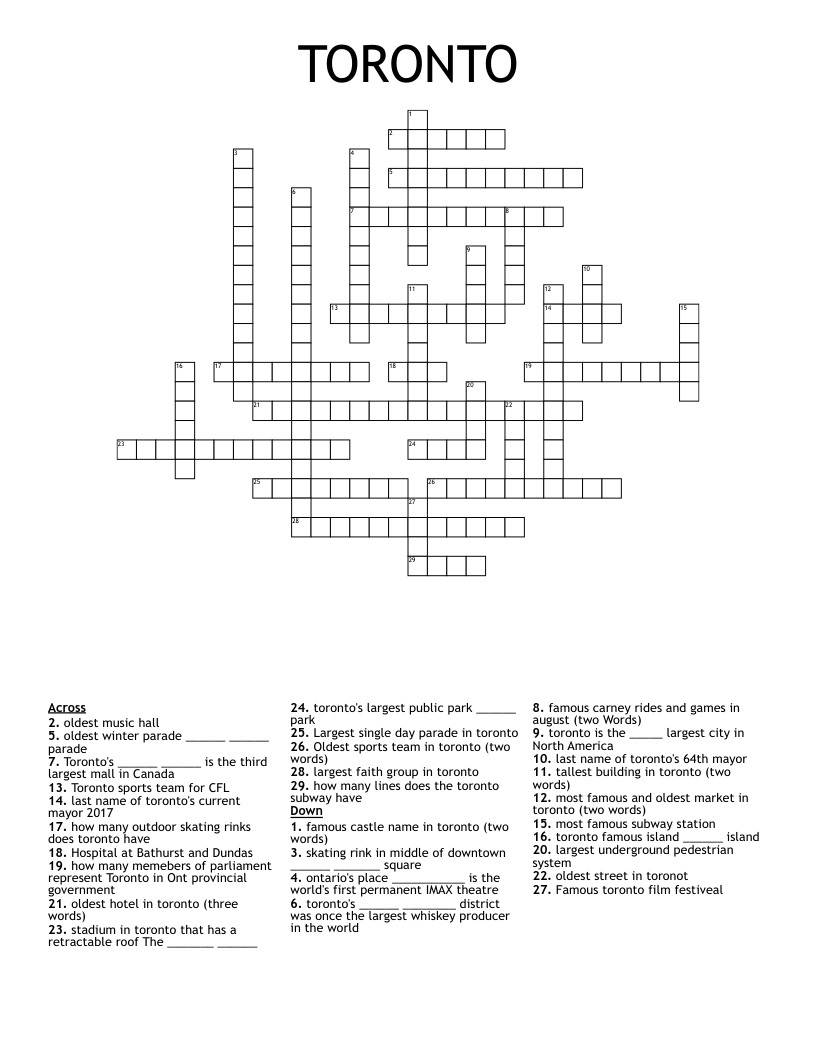 TORONTO Crossword WordMint