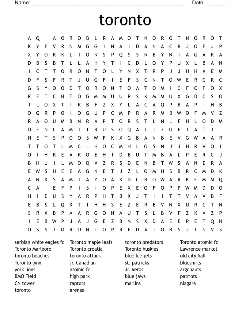 Toronto Word Search WordMint