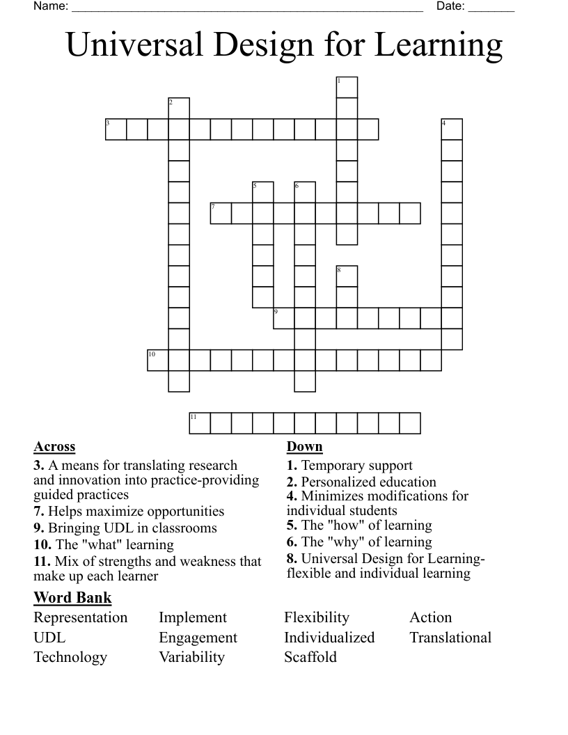 Universal Design For Learning Crossword WordMint