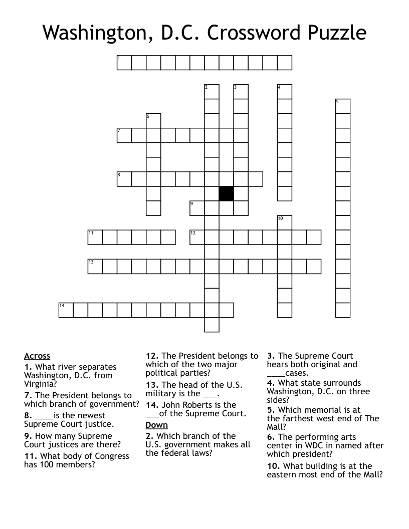 Washington D C Crossword Puzzle WordMint