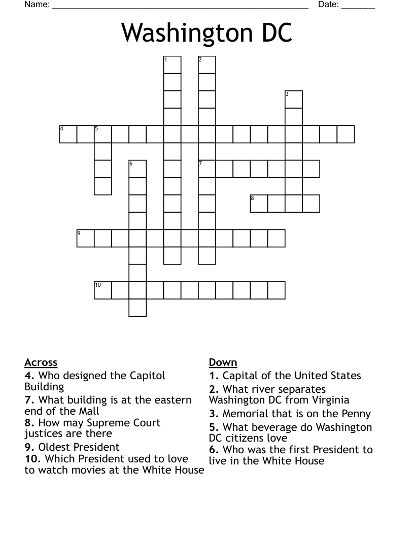 Washington DC Crossword WordMint
