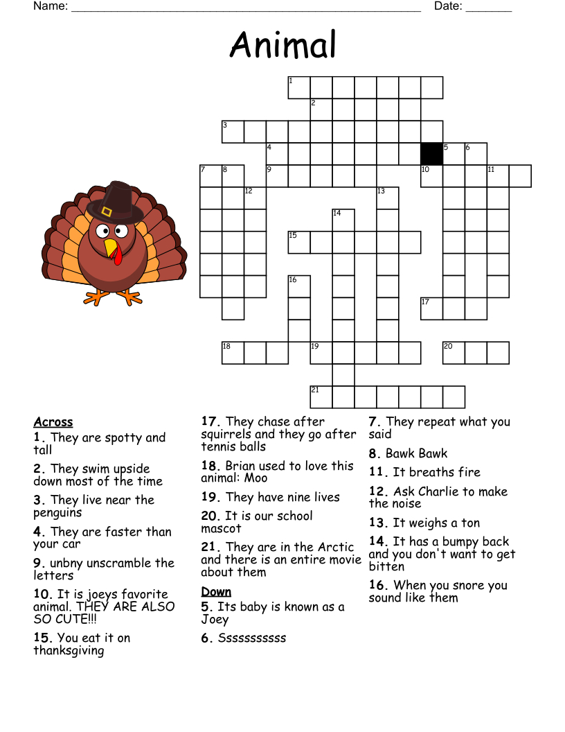 Animal Crosswords Printable FREE Printable