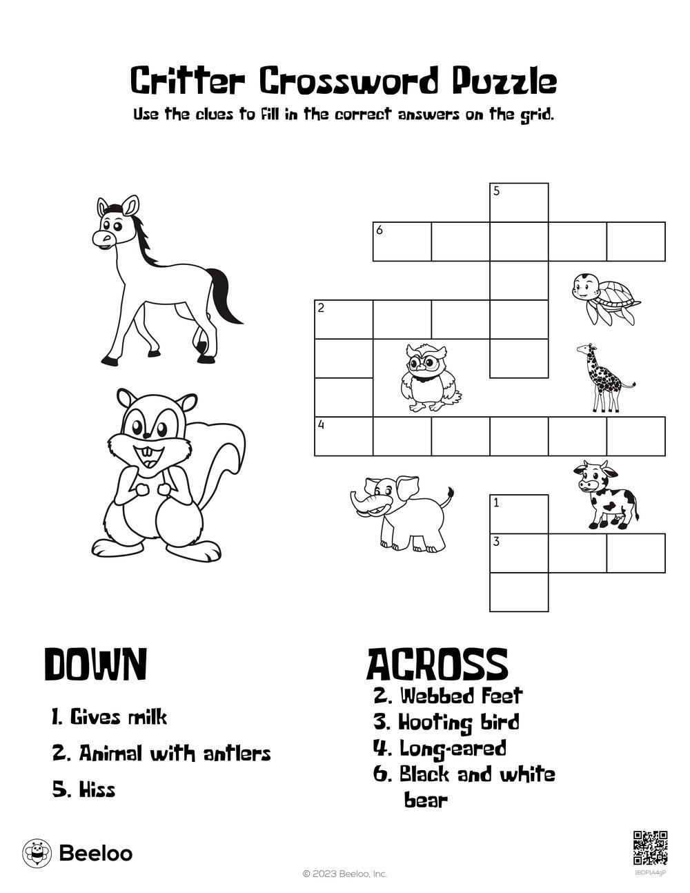 Animal Crosswords Printable FREE Printable