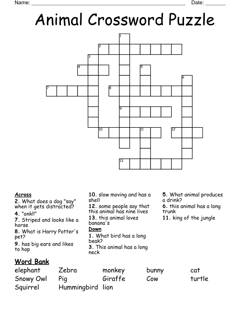 Animal Crosswords Printable FREE Printable