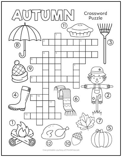 Autumn Crossword Puzzles Free For Kids Free Download And Print For You 