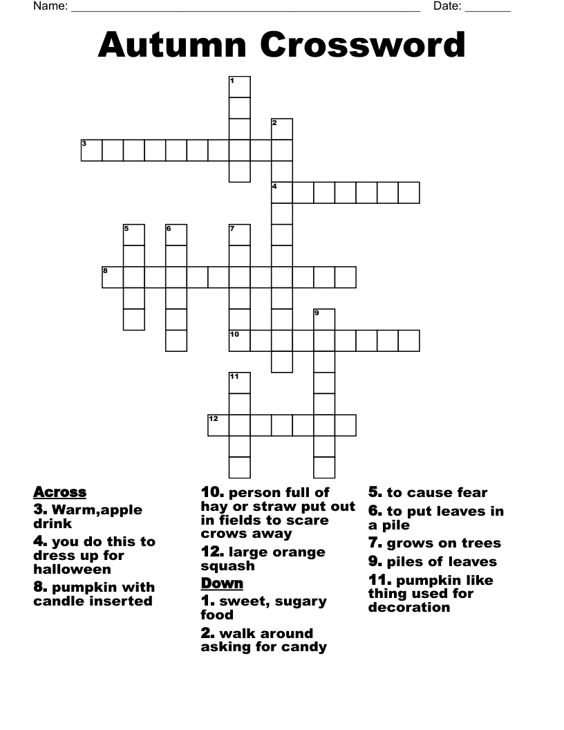 Autumn Crossword Puzzles Free For Kids Free Download And Print For You
