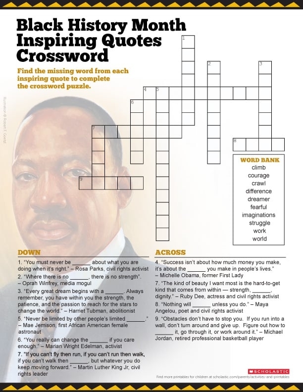 Black History Crossword Puzzle Printable Pdf Free Printable Crosswords