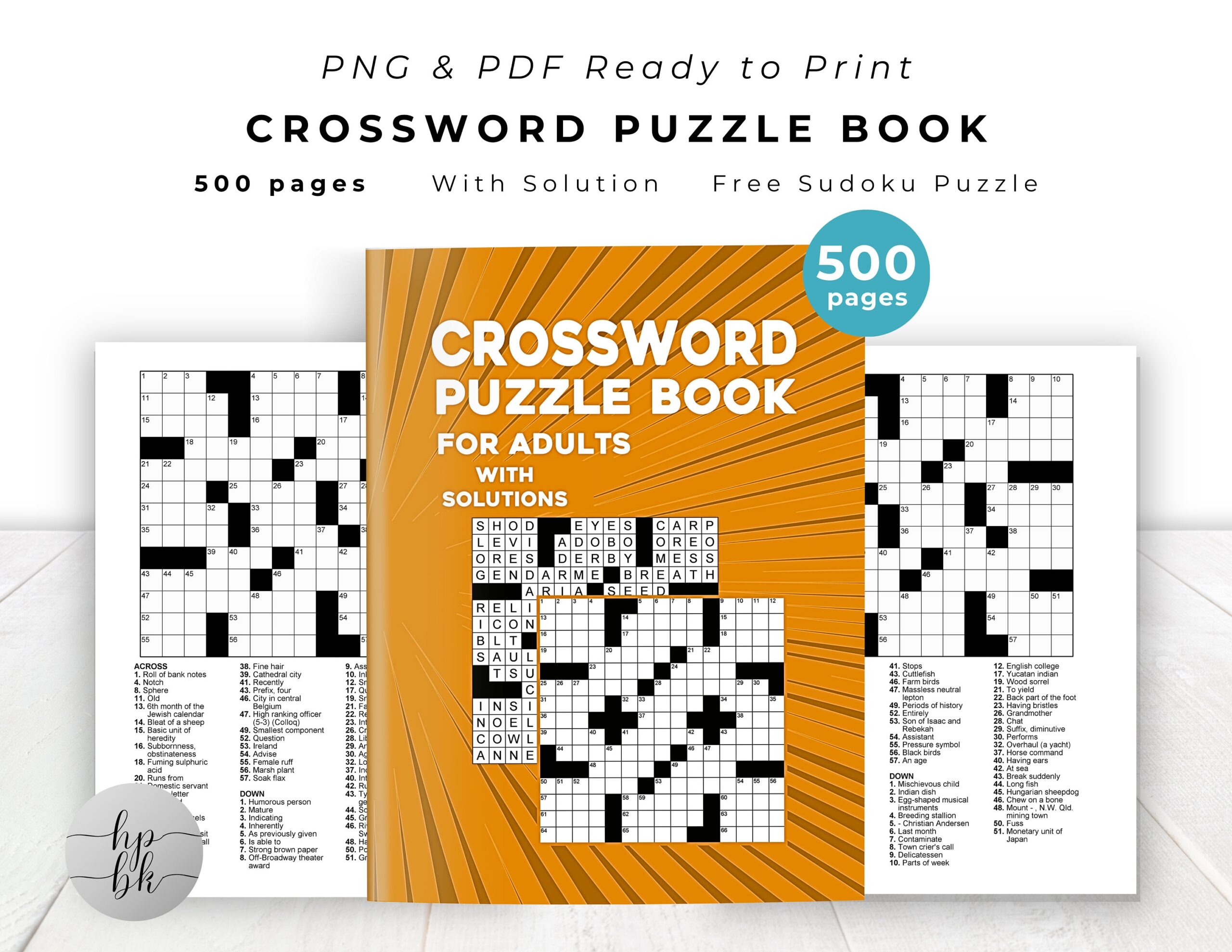 Crossword Puzzle Book For Adult Activity Game Printable Bundle 