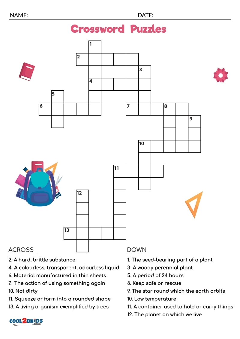 Crossword Puzzle Easy Printable With Answer Printable Wordsearch