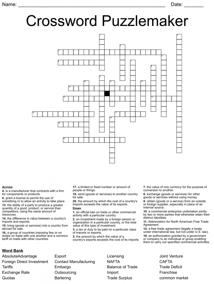 Crossword Puzzle Maker Free Printable