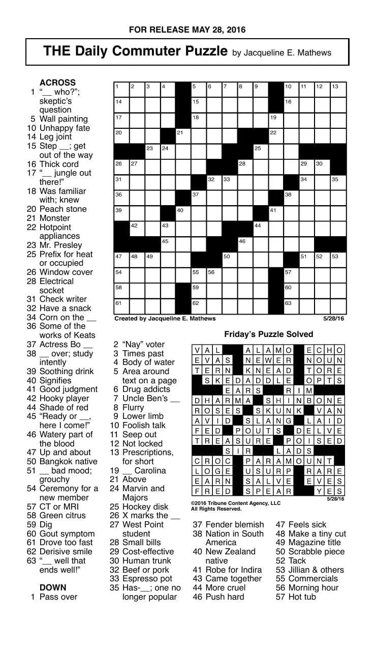 Daily Commuter Crossword Puzzle Printable Printable JD