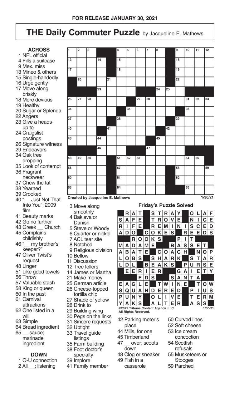 Daily Commuter Crossword Puzzles Printable Printable JD