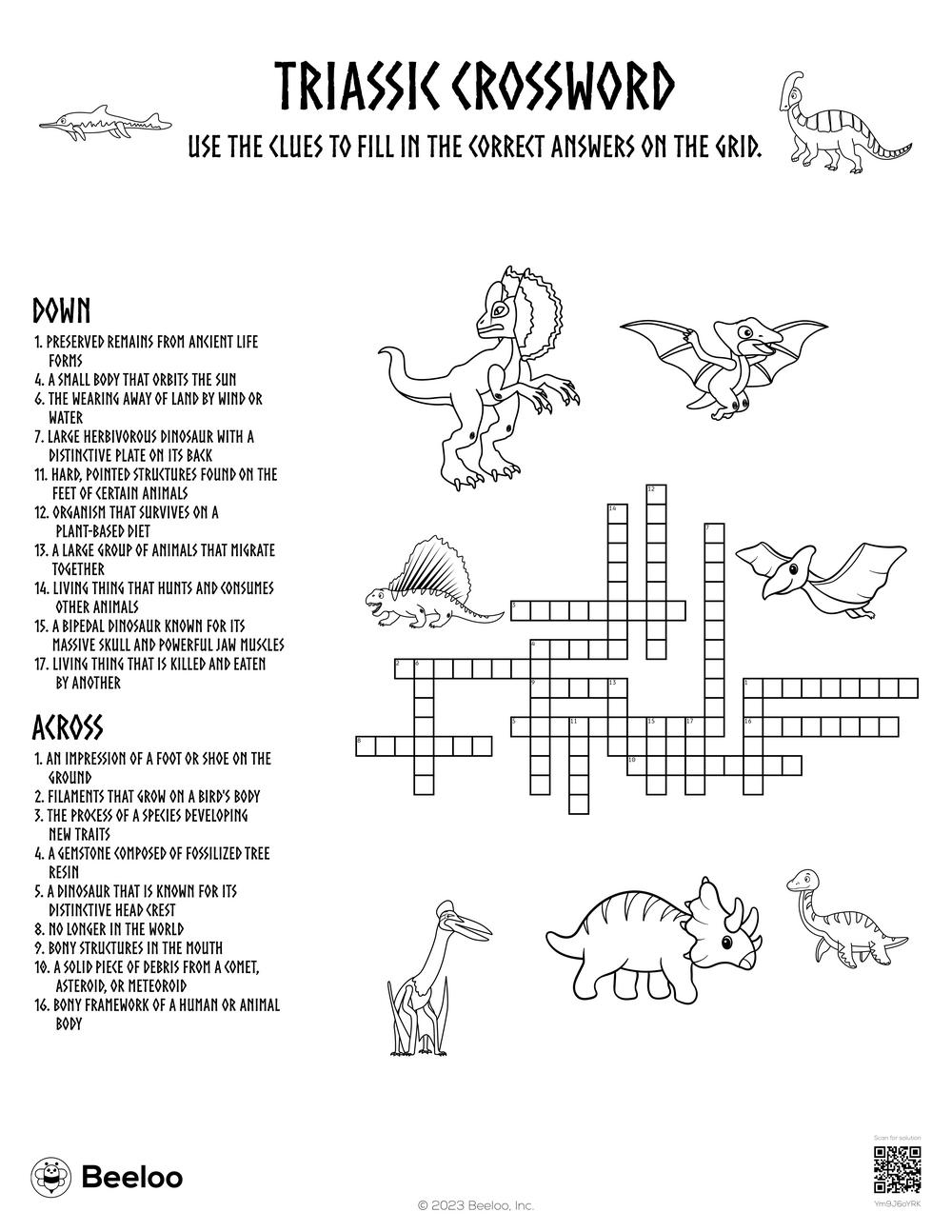 Dinosaur themed Crossword Puzzles Beeloo Printables