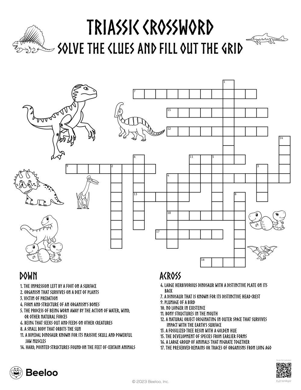 Dinosaur themed Crossword Puzzles Beeloo Printables