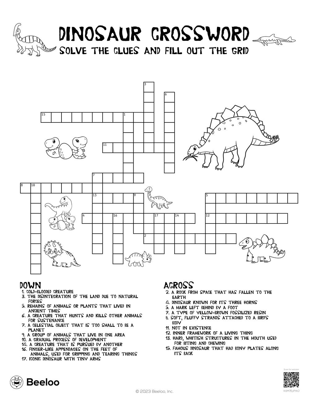 Dinosaur themed Crossword Puzzles Beeloo Printables