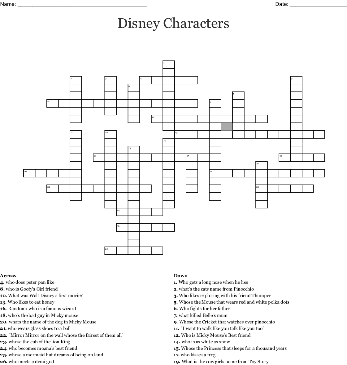 Disney Crossword Puzzles Printable For Adults 11 Fun Disney Crossword 