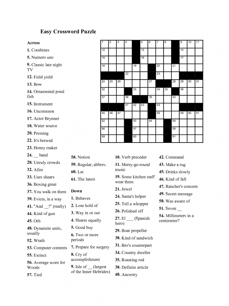 Easy Printable Crosswords For Seniors Printable ac nz