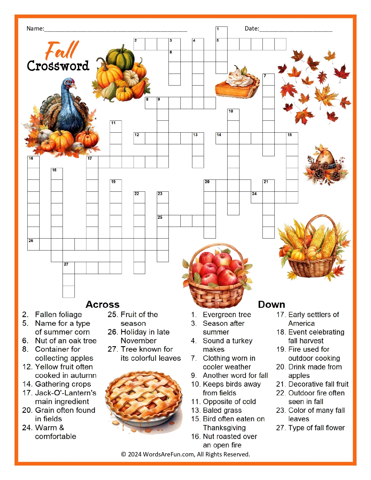 Fall Crossword Puzzles Printable FREE Printable HQ