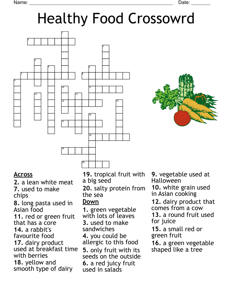 Food And Nutrition Crosswords Printable Free Crossword Puzzle