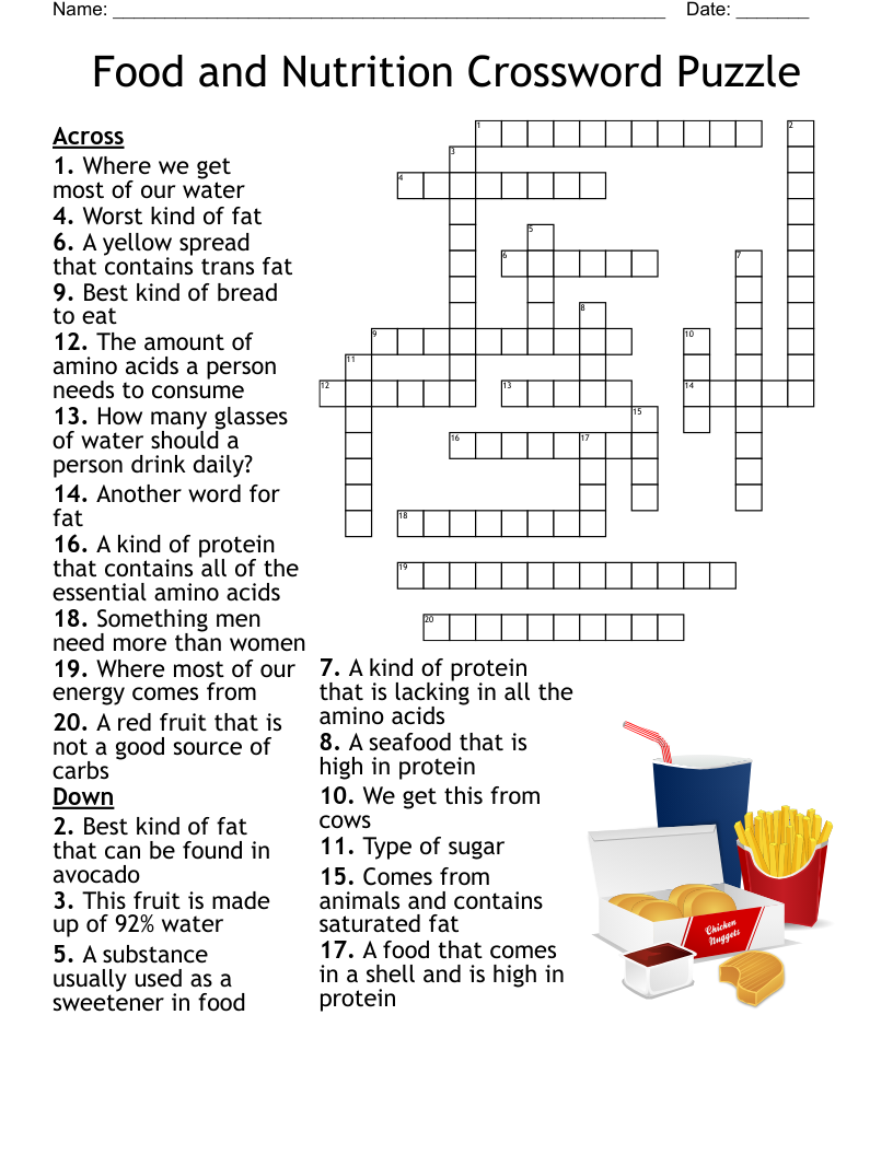 Food And Nutrition Crosswords Printable Printable Crossword Puzzles