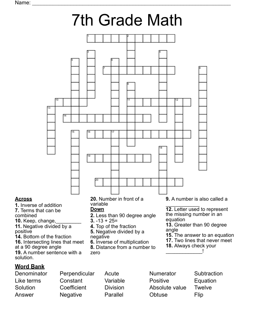 Free Math Crossword Puzzles Printable Mom Printable