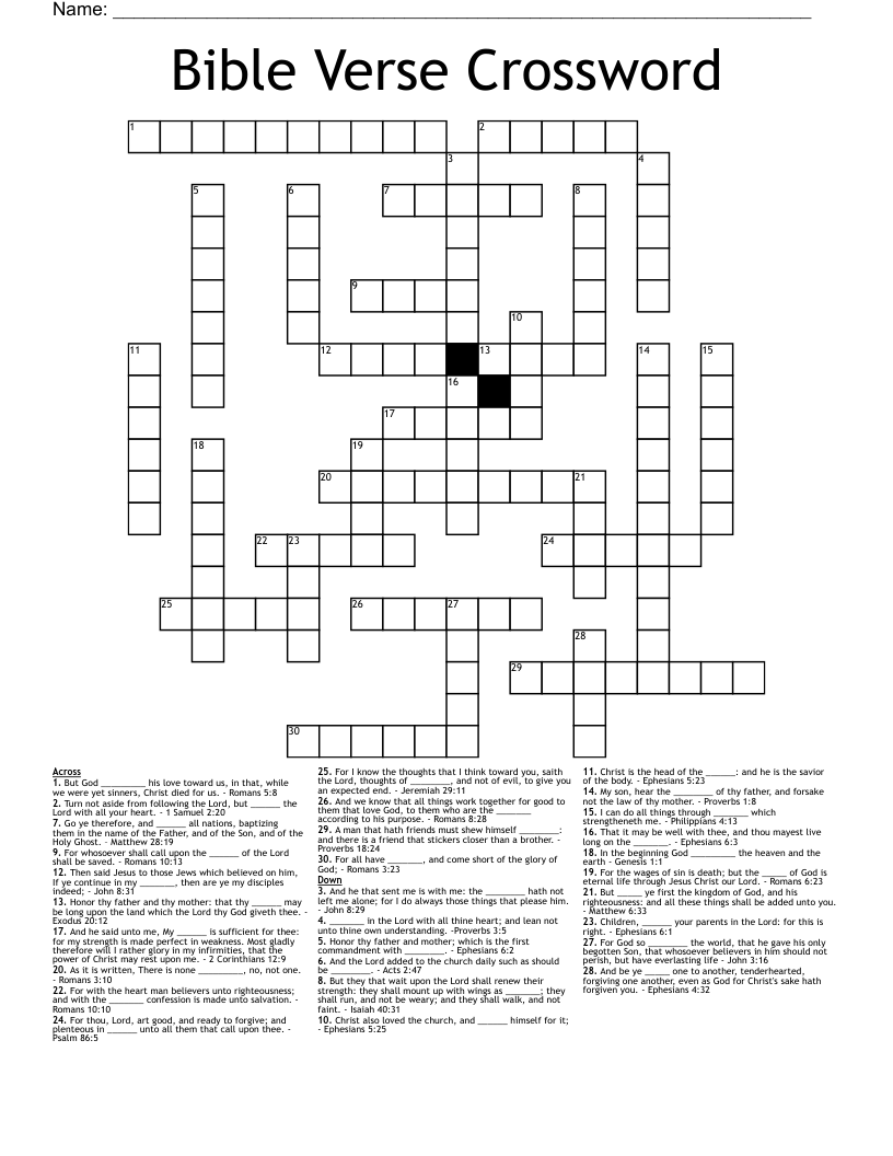 Free Printable Bible Crossword Puzzles