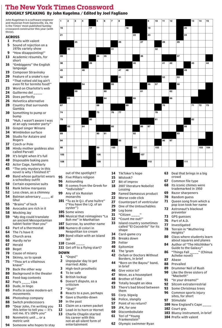 Free Printable Crossword Puzzles New York Times FREE Printable