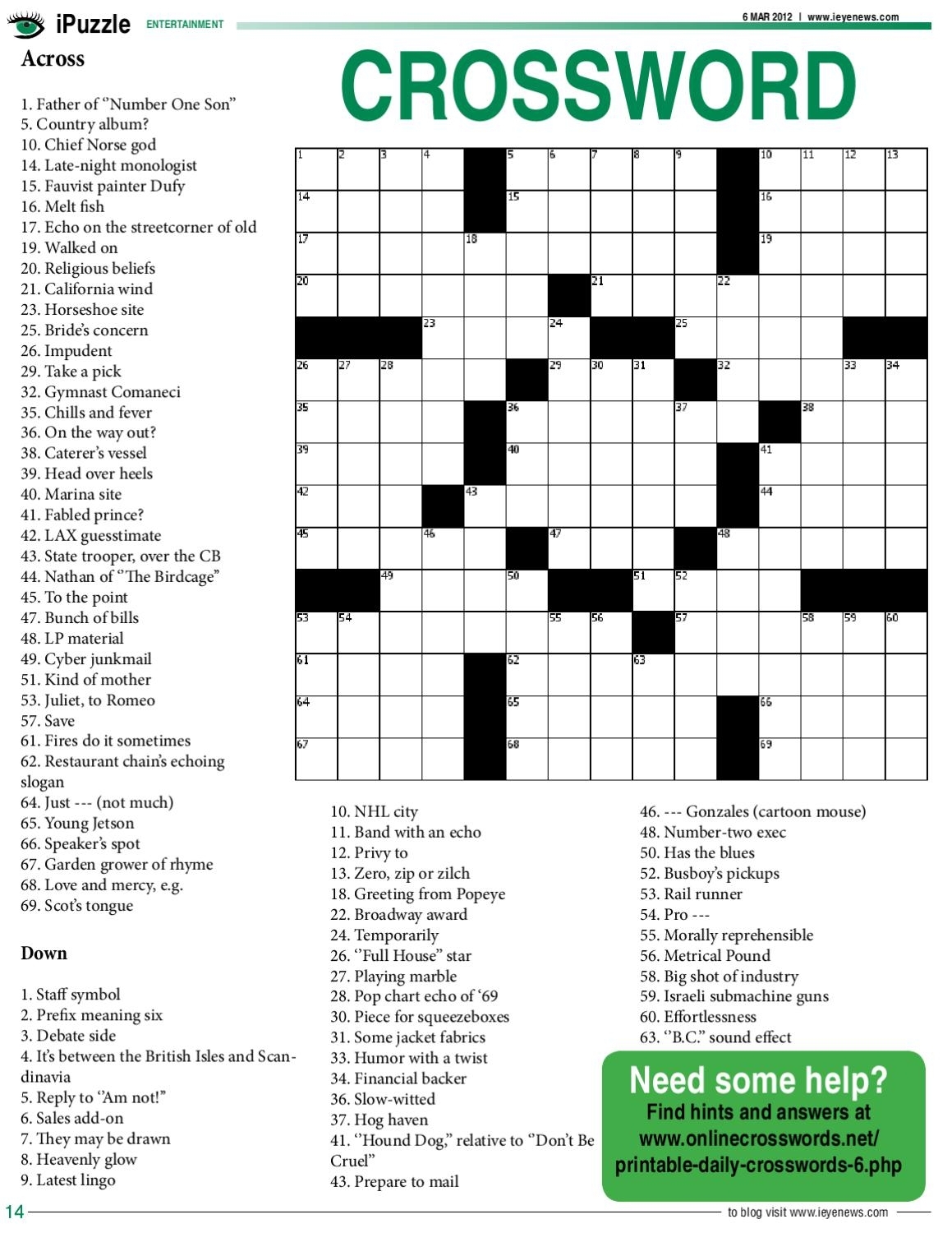 Free Printable Crosswords For Seniors Free Printable Crosswords
